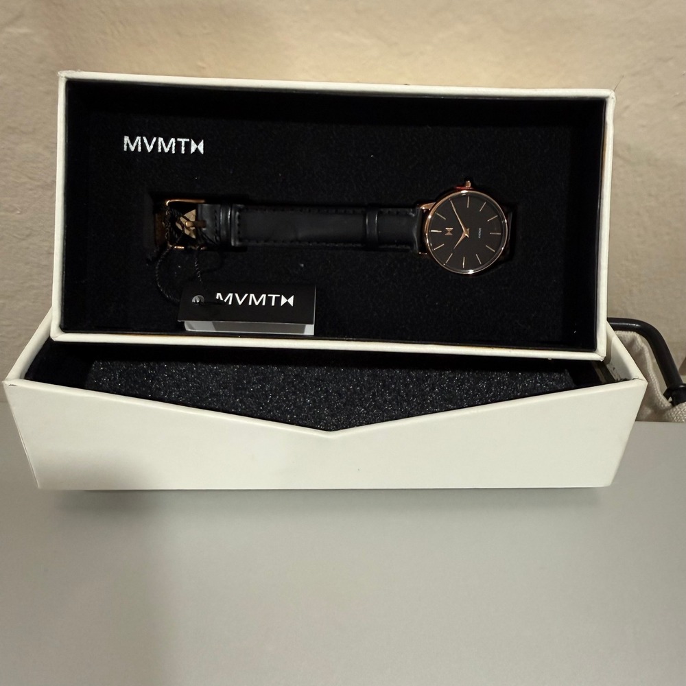 MVMT Avenue Womens Watch Rose Gold Black Leather‎ MA01-RGBL 28mm New